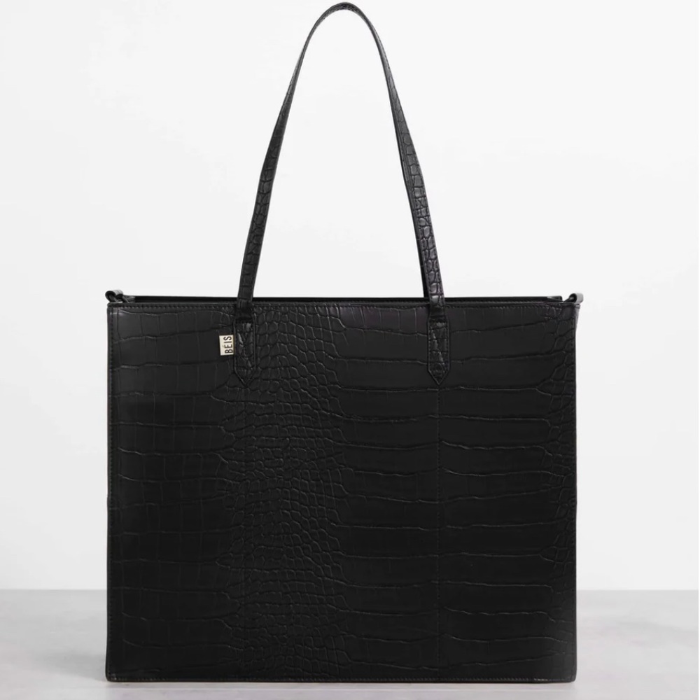 BEIS Large Work Tote in Black Croc